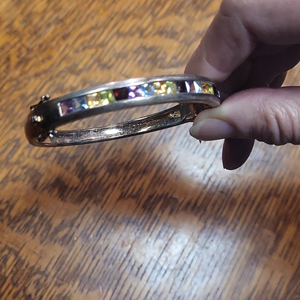 Gemstone sterling silver bracelet garnet amethyst peridot topaz.